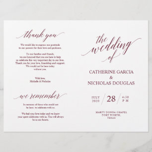 Wedding Ceremony Program Modern Elegance Burgundy