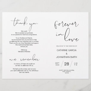 Wedding Ceremony Program, Modern Minimalist Black