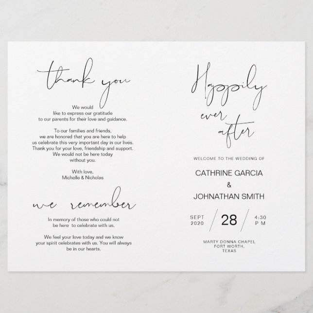 Wedding Ceremony Program, Modern Minimalist Black (Front)