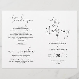 Wedding Ceremony Program, Modern Minimalist Black