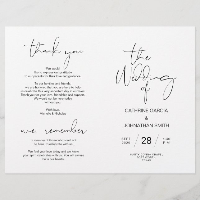 Wedding Ceremony Program, Modern Minimalist Black (Front)