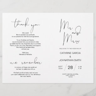 Wedding Ceremony Program, Modern Minimalist Black