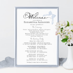 Wedding Ceremony Program Sign   Blue Bow