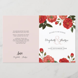 WEDDING CEREMONY PROGRAM vintage red roses floral