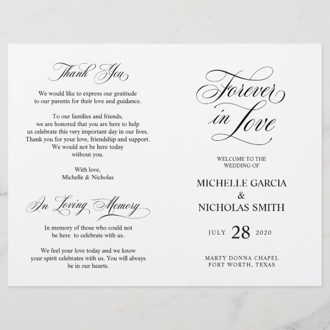 Wedding Ceremony Programs, Classic Elegance Black (Front)