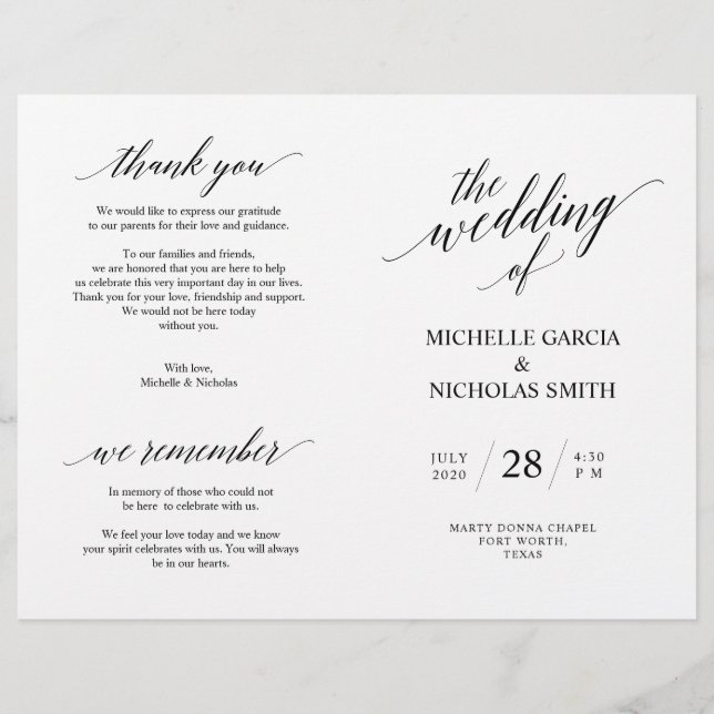 Wedding Ceremony Programs, Modern Elegance Black (Front)