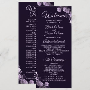 Wedding Ceremony Purple Floral Violet Elegant Programme