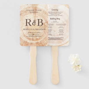 Wedding Ceremony Rustic Wood Monogram Names  Hand Fan