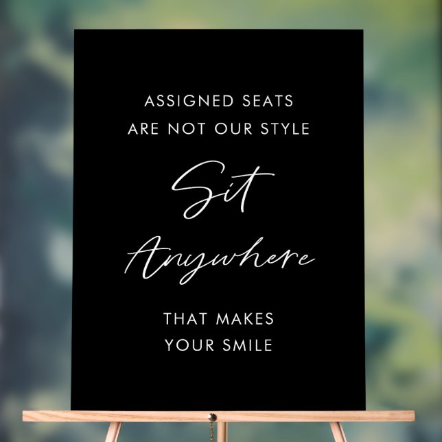 Wedding Ceremony Seating Black Sit Anywhere Acrylic Sign (Neutral)