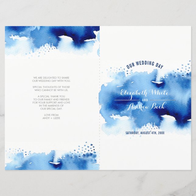WEDDING CEREMONY stylish watercolor cool navy blue (Front)