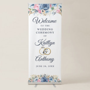 Wedding Ceremony Welcome Watercolor Floral Retractable Banner