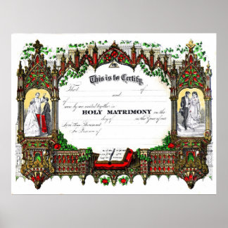 wedding certificate from 1877 poster