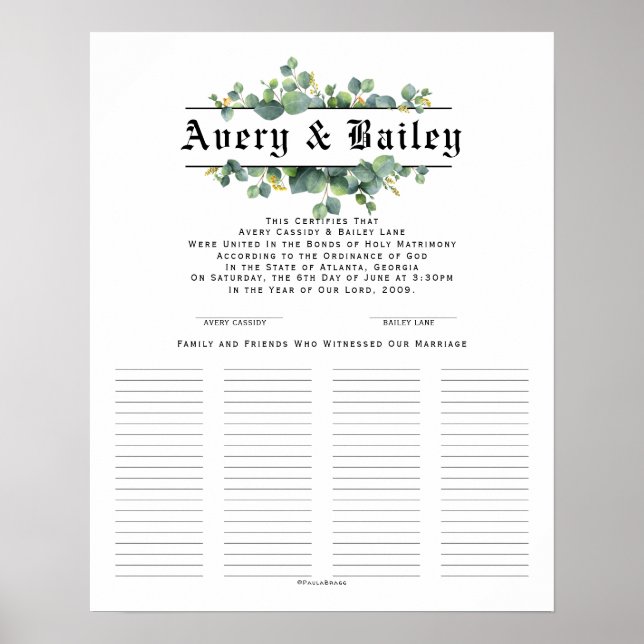 Wedding Certificate Poster (Front)
