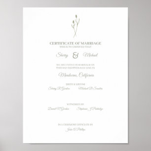 Wedding Certificate Simple Sage Floral Wildflowers Poster