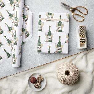 Wedding Champagne Bottle On White Wrapping Paper