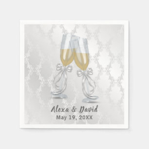 Wedding Champagne Toast On Damask  Napkin