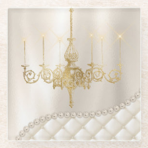 Wedding Chandelier Lighting Ivory Pearls Glass Glass Coaster