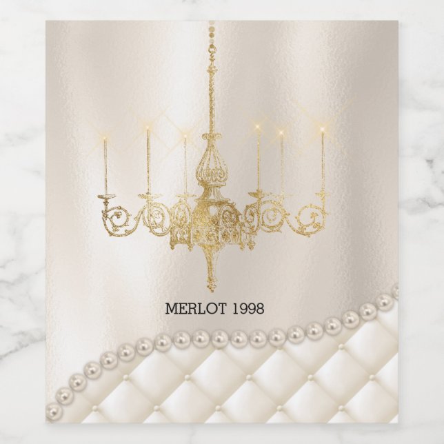 Wedding Chandelier Lighting Ivory Pearls Satin Wine Label (Single Label)
