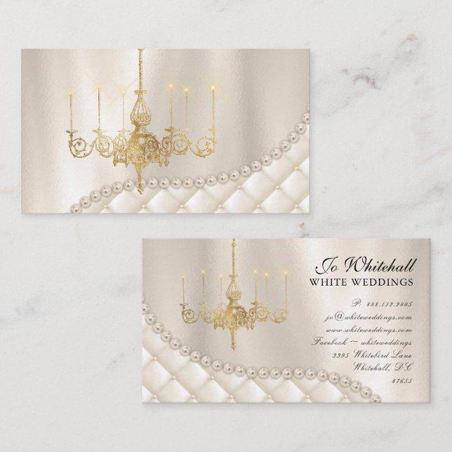 Wedding Chandelier Lighting Pearls Elegant Vintage Business Card (Front/Back)