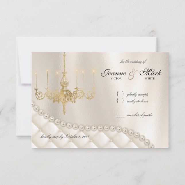 Wedding Chandelier RSVP Card Lighting Ivory Pearls (Back)
