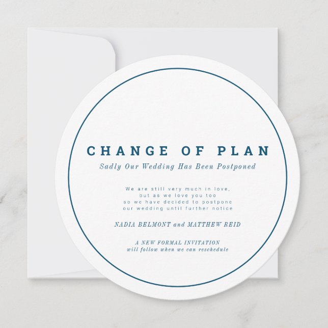 Wedding change of plan postponed blue white save the date (Front)