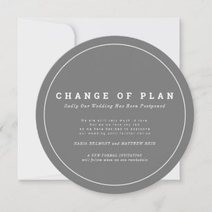Wedding change of plan postponed circular grey save the date
