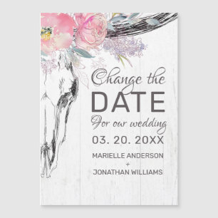 Wedding Change the Date Rustic Cow Skull Floral