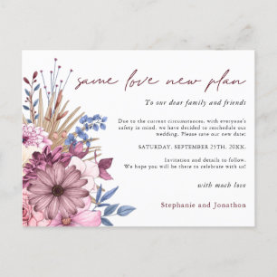 Wedding Changed Date Same Love New Plan Florals Announcement Postcard