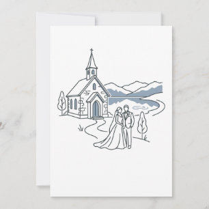 Wedding chapel by mountain lake invitation