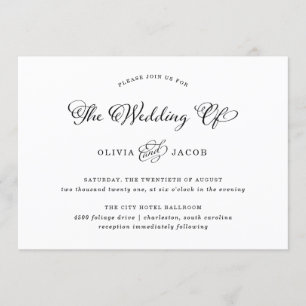 Wedding Charm   Black and White Calligraphy Invitation