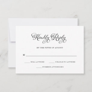 Wedding Charm Black and White Calligraphy RSVP Card