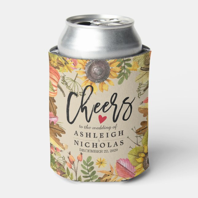 Wedding Cheers to Love Maple Pumpkins Sunflowers Can Cooler (Can Front)
