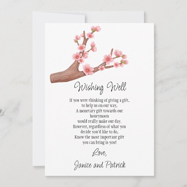 Wedding Cherry Blossoms Branch Wishing Well Card (Front)