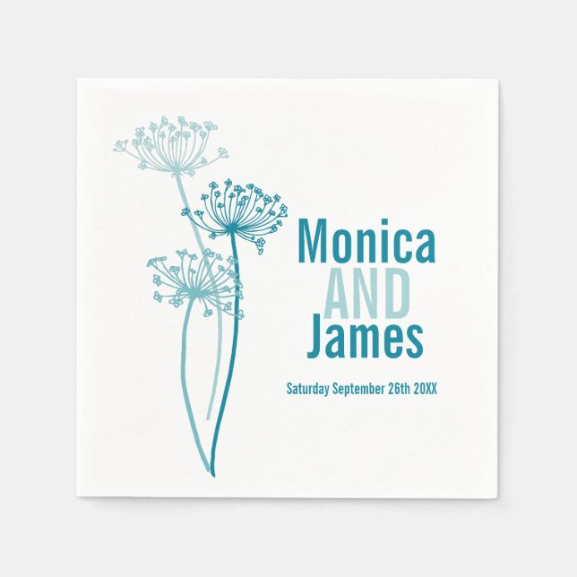 Wedding chervil / cows parsley teal paper napkin (Front)