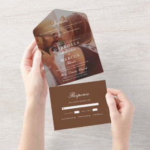 Wedding Chic Brown All In One Photo Invitation