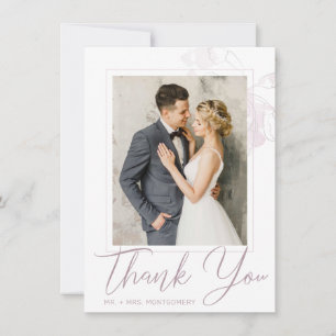 Wedding Chic Mauve Watercolor Floral Photo Thank You Card