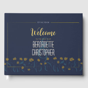 Wedding Chic Modern Elegant Simple Blue Yellow Guest Book