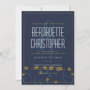 Wedding Chic Modern Elegant Simple Blue Yellow Invitation