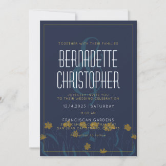 Wedding Chic Modern Elegant Simple Blue Yellow Invitation
