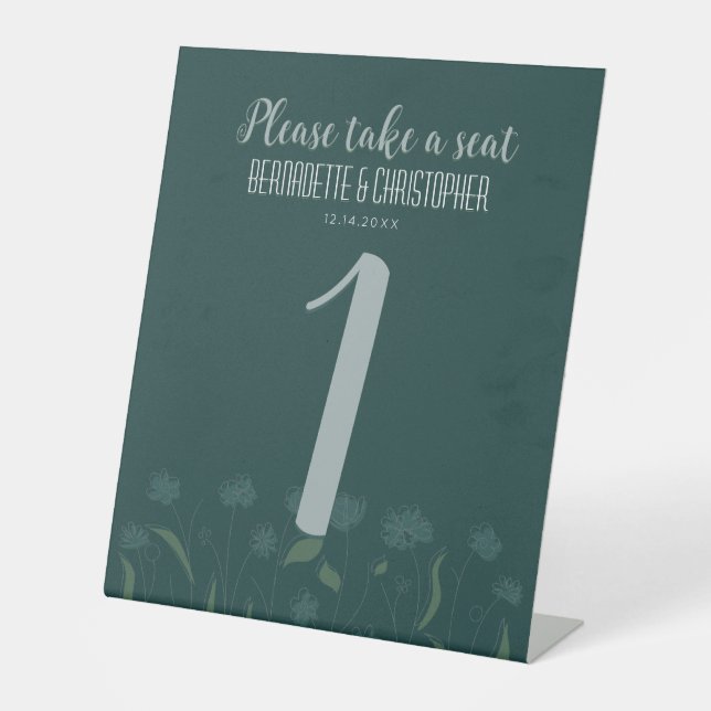 Wedding Chic Modern Elegant Simple Green Emerald Pedestal Sign (Front)