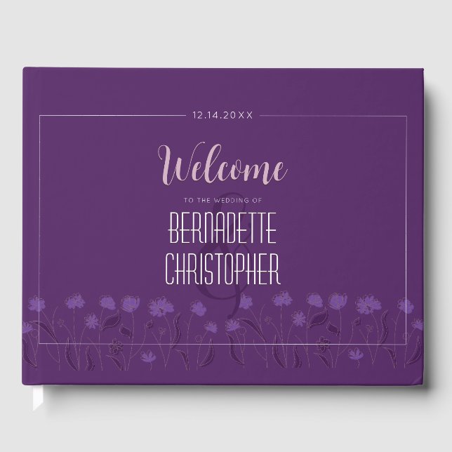 Wedding Chic Modern Elegant Simple Lavender Purple Guest Book (Front)