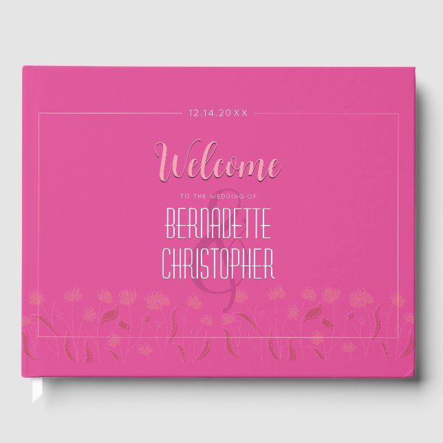 Wedding Chic Modern Elegant Simple Pink Guest Book (Front)