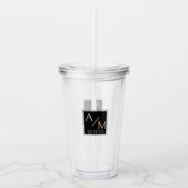 Wedding Chic Monogram White Acrylic Tumbler (Front)