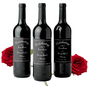 Wedding Chic Personalised B & W Wine Bottle Labels