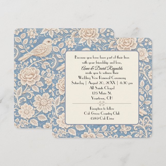 Wedding Chinoiserie Bird and Flower Pattern Invitation (Front/Back)