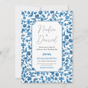 Wedding Chintz Blue & White Floral Ditsy Party Invitation