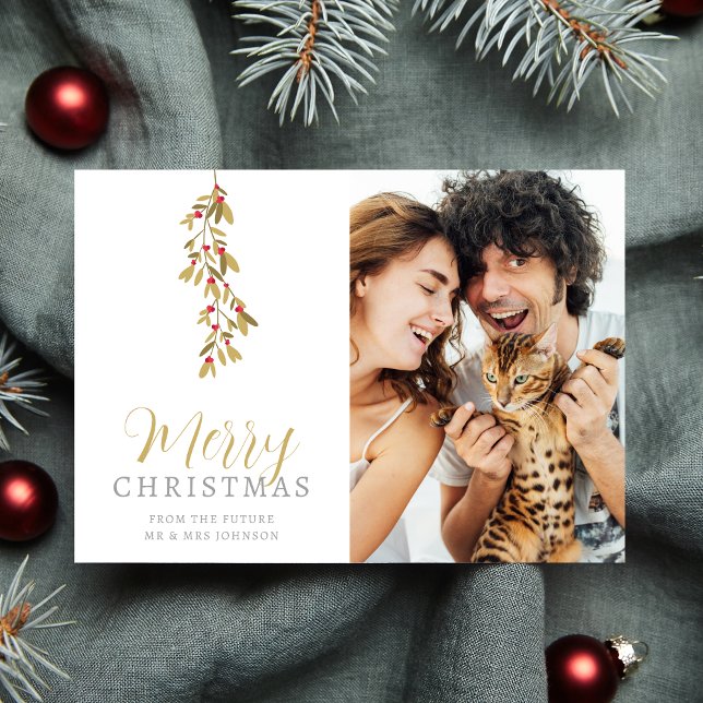 Wedding Christmas Exquisite Holly Branches Photo Save The Date (Exquisite Modern Holly Branches Photo Holiday Card with Envelope as a Wedding Save the Date Card.)