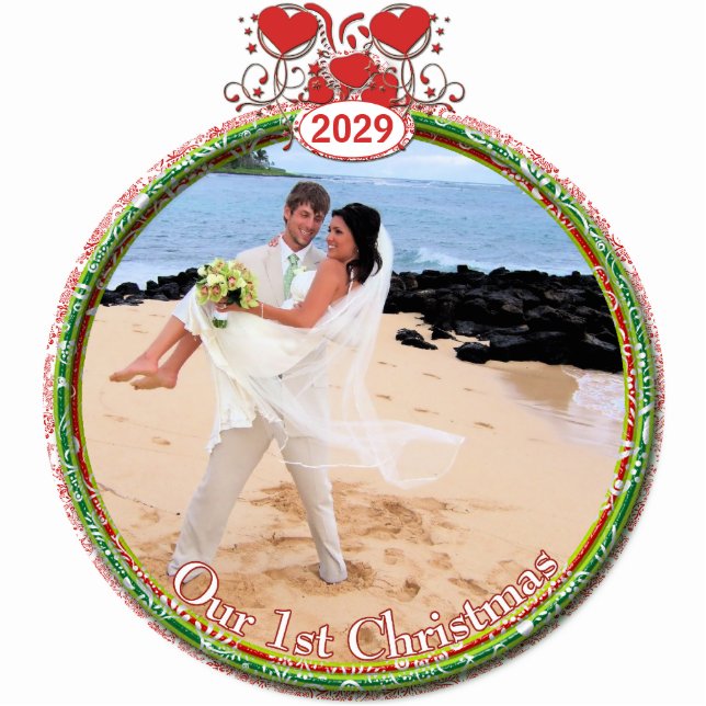 Wedding Christmas Ornament Our 1st Christmas Photo Sculpture Decoration (Front)