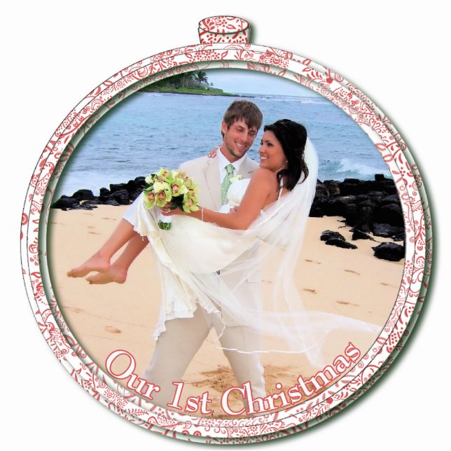 Wedding Christmas Ornament Our 1st Christmas Photo Sculpture Decoration (Front)