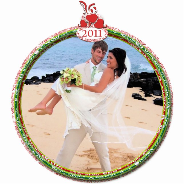 Wedding Christmas Ornament Our 1st Christmas Photo Sculpture Decoration (Front)
